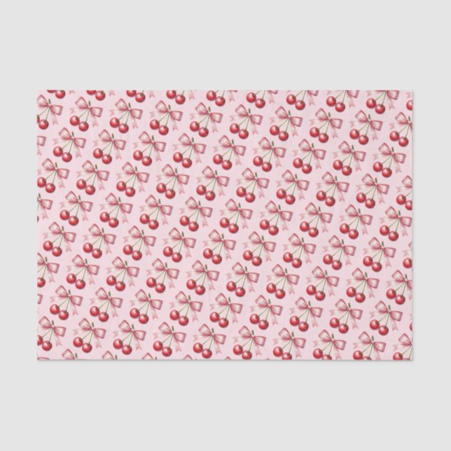 Girly Pink Red Coquette Cherry Tissue Paper (Front)
