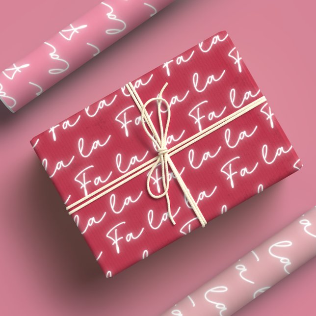 Girly Pink & Red Fa La La Calligraphy Christmas Wrapping Paper Sheet (Creator Uploaded)