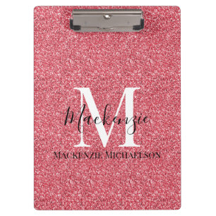 Girly Pink Red Glitter Monogram Name  Clipboard