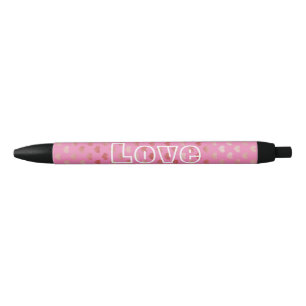 Girly Pink Red Hearts Ombre Black Ink Pen