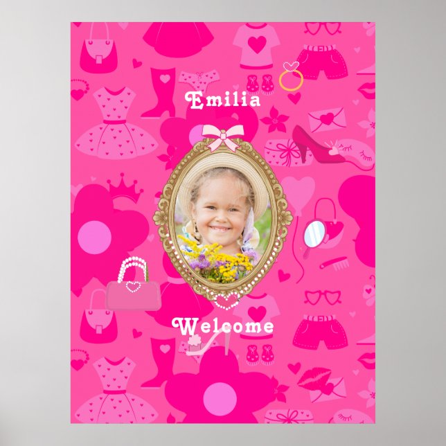 Girly Pink Retro Doll Let's Go Party Birthday Poster (Front)