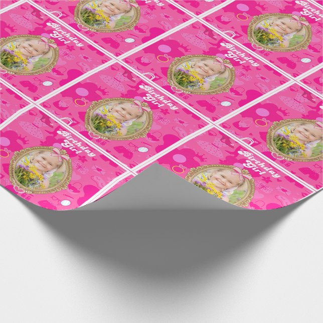 Girly Pink Retro Doll Let's Go Party Birthday Wrapping Paper (Corner)