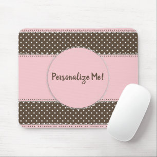 Girly Pink Ribbon & Polka Dots Personalised Mouse Pad