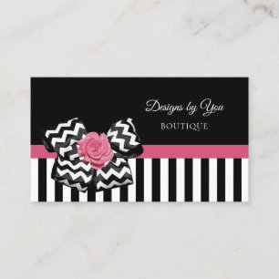 Girly Pink Rose Cute Chevron Bow Boutique Business Card