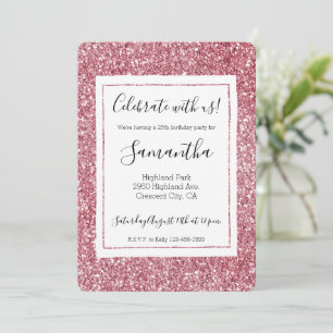 Girly Pink Rose Glitter Invitation