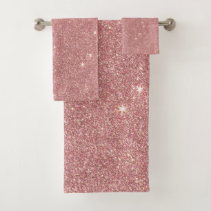 Girly Pink Rose Gold Chic Faux Glitter Pattern Bath Towel Set