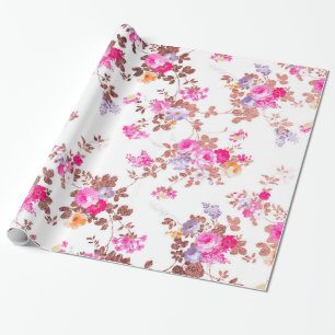 Girly pink rose gold country chic vintage floral w wrapping paper