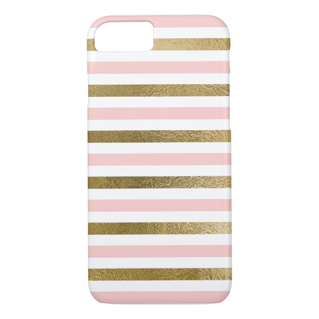 Girly Pink Rose Gold Foil and White Stripe Pattern Case-Mate iPhone Case (Back)