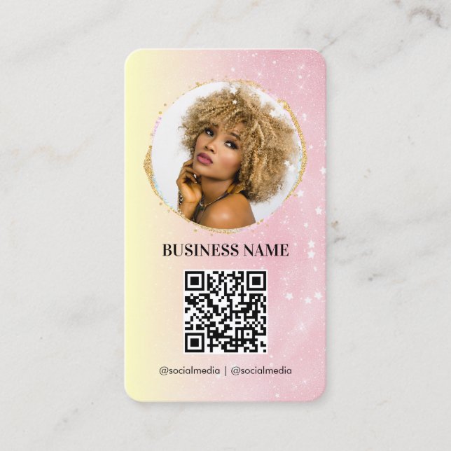 Girly Pink Rose Gold Glitter Feminin Social Media Business Card (Front)