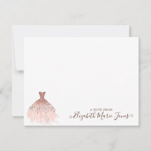 Girly Pink Rose Gold Glitter Sparkle Dress Script Card