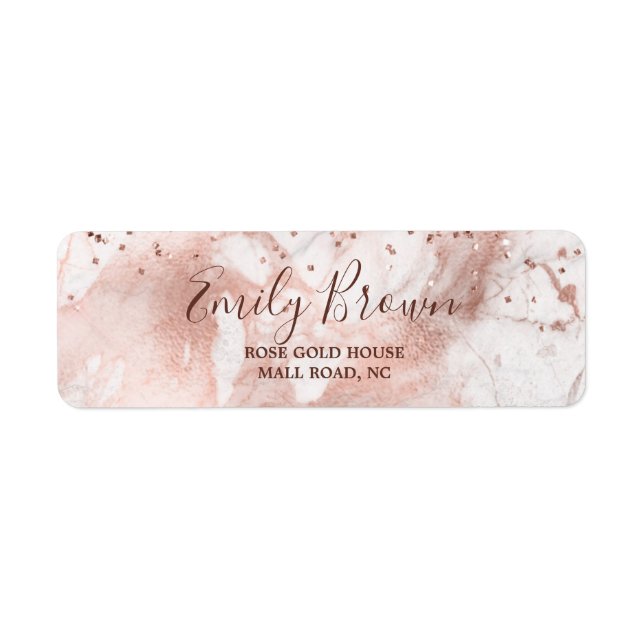 Girly Pink Rose Gold Marble Glitter Return Address Label (Front)