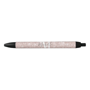 Girly Pink Rose Gold Monogram Glam Glitter Sparkle Black Ink Pen