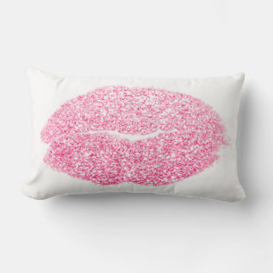 Girly Pink Rose Lips Glitter White Makeup Kiss Lumbar Cushion