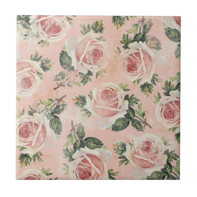 Girly Pink Rose Tile (Front)