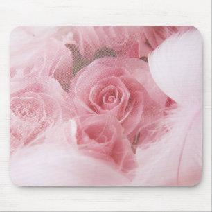 Girly Pink Roses and Feathers Mouse Pad