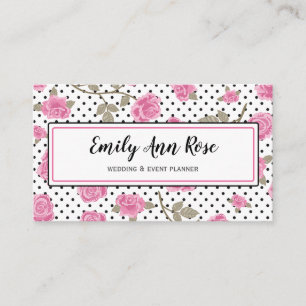 Girly Pink Roses Script Girly Floral Modern Business Card
