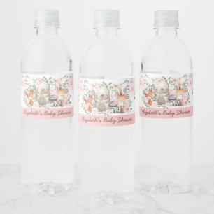 Girly Pink Roses Woodland Baby Shower Favors Water Bottle Label