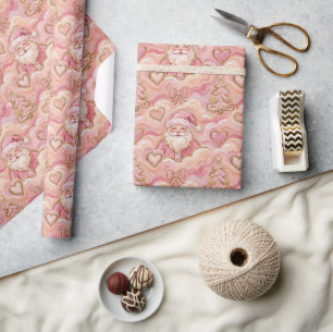 Girly Pink Santa Van Gogh Style Coquette Christmas Wrapping Paper