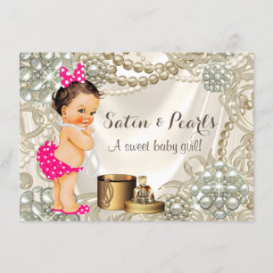 Girly Pink Satin Pearl Baby Girl Shower Invitation