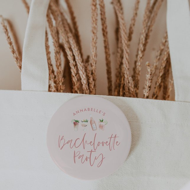 Girly pink script bachelorette party favour gift 3 cm round badge (Creator Uploaded)