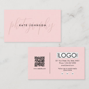 Girly Pink Script Calligraphy Signature QR Code Business Card