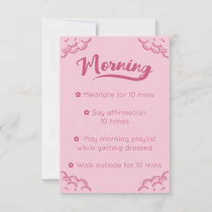 Girly Pink Script Mindful Morning Routine Card