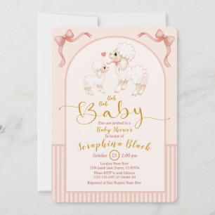 Girly Pink Sheep And Lamb Baby Shower Invitation