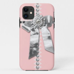 Girly Pink Silver Bow Printed iPhone 5 Case