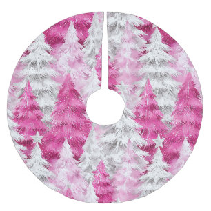 Girly Pink Silver Glam Christmas Trees   Brushed Polyester Tree Skirt