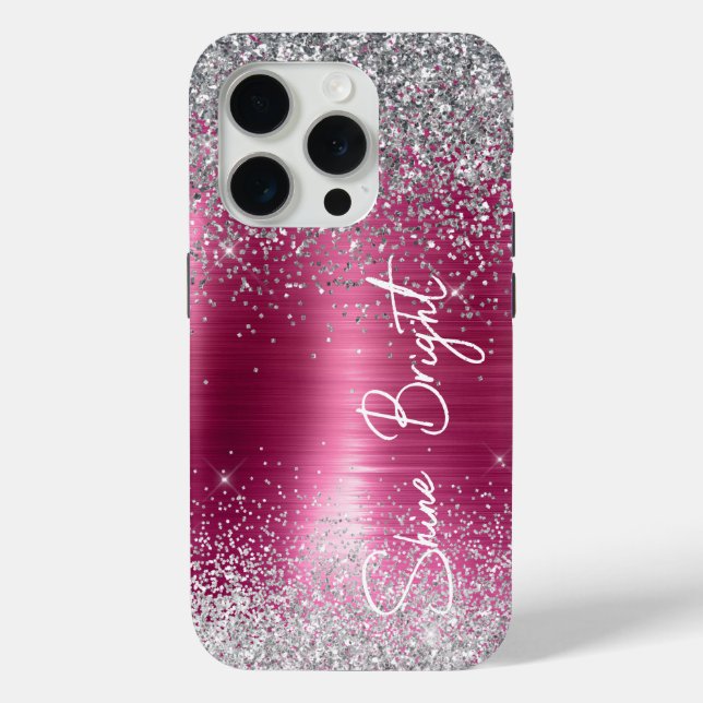Girly Pink Silver Glitter Sparkle Case-Mate iPhone Case (Back)