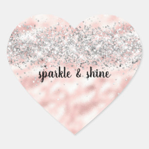 Girly Pink Silver Glitzy Glitter Sparkle Confetti Heart Sticker