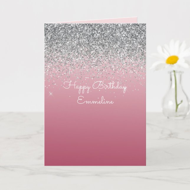 Girly Pink Silver Sparkle Glitter         Card (Small Plant)