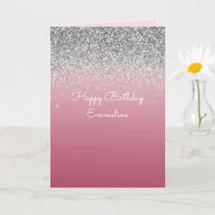 Girly Pink Silver Sparkle Glitter Card