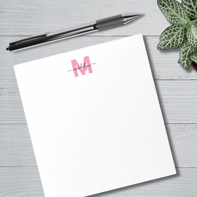 Girly Pink Simple Calligraphy Name Monogram Notepad (Girly Pink Simple Calligraphy Name Monogram Notepad)