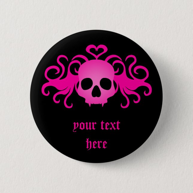 Girly pink skull 6 cm round badge (Front)