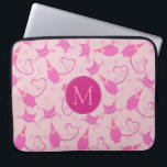 Girly Pink Sleek Cat Pattern Monogram Laptop Sleeve<br><div class="desc">Girly pink cat pattern with optional monogram.</div>
