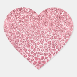 Girly Pink Sparkle Glitter Leopard Print   Heart Sticker