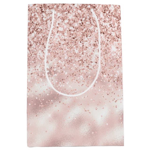 Girly Pink Sparkle Glitter Medium Gift Bag (Front)