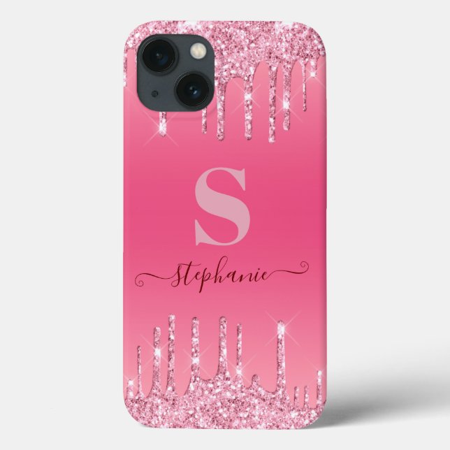 Girly Pink Sparkle Glitter Monogram Case-Mate iPhone Case (Back)