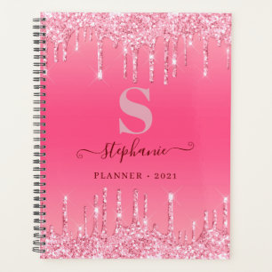 Girly Pink Sparkle Glitter Monogram Planner