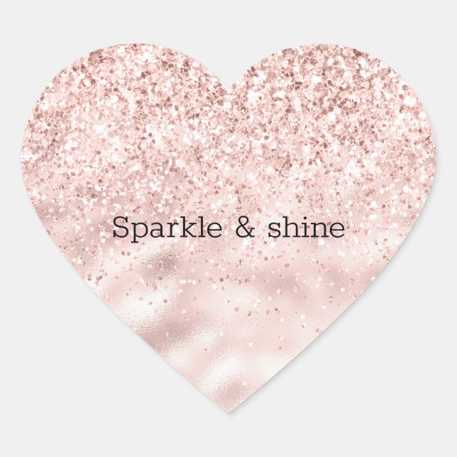 Girly Pink Sparkle Glitter personalised Heart Sticker (Front)