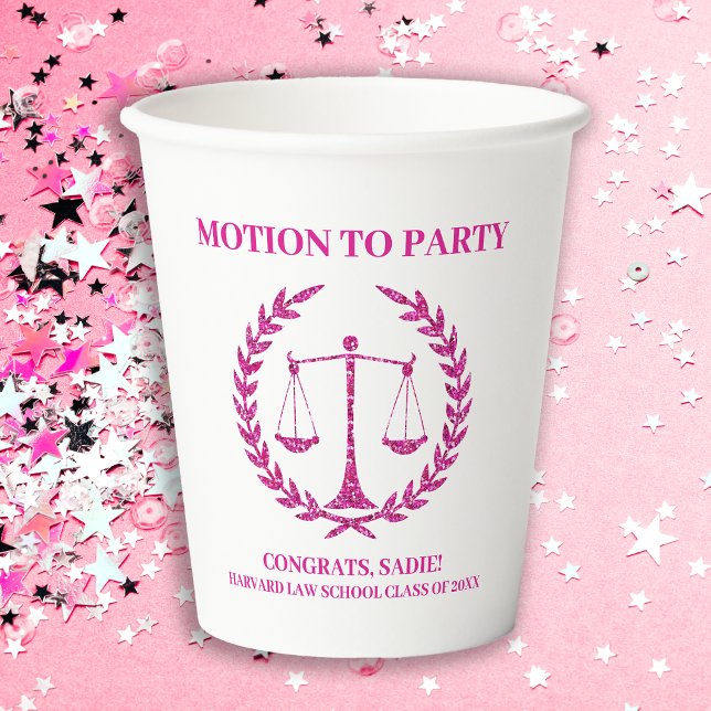 Girly Pink Sparkle Law School Graduation Party Paper Cups (Creator Uploaded)