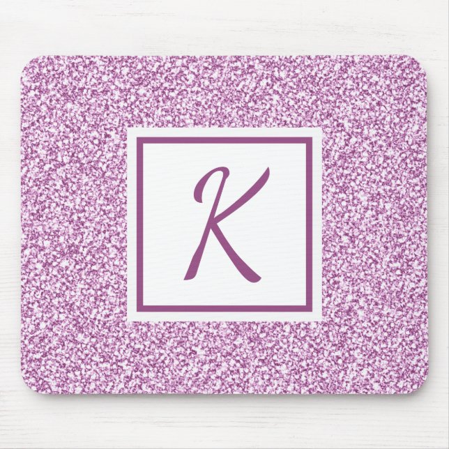 Girly Pink Sparkle Monogrammed Mouse Pad (Front)