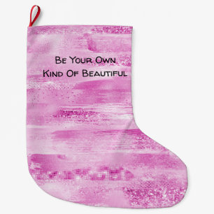 Girly Pink Sparkle Stripes Large Christmas Stocking