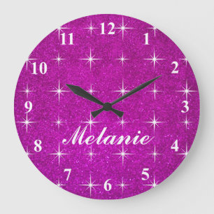 Girly pink sparkly glitter wall clock for girls