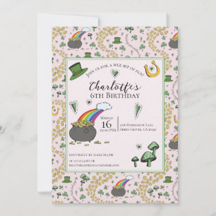 Girly Pink St Patricks Day Kids Birthday Invitation