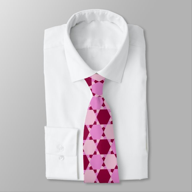 Girly Pink Starburst Optical Illusion Pattern Tie (Tied)