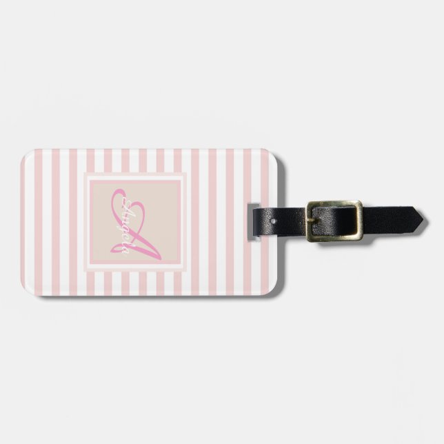 Girly Pink Stripe  Monogram-Personalised Luggage Tag (Front Horizontal)