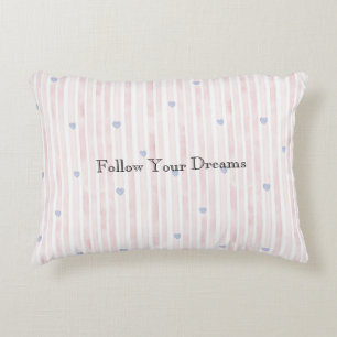 Girly Pink Stripes Blue Hearts Decorative Cushion