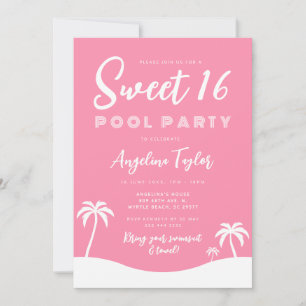 Girly Pink Summer Pool Party Sweet 16 Invitation